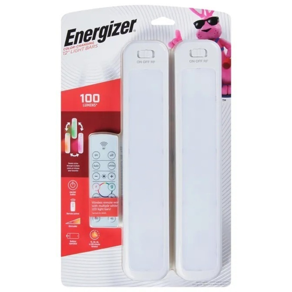 New 2pk Energizer 12" 100 Lumens LED Cabinet Light Bars w/ Remote‎ White Bar